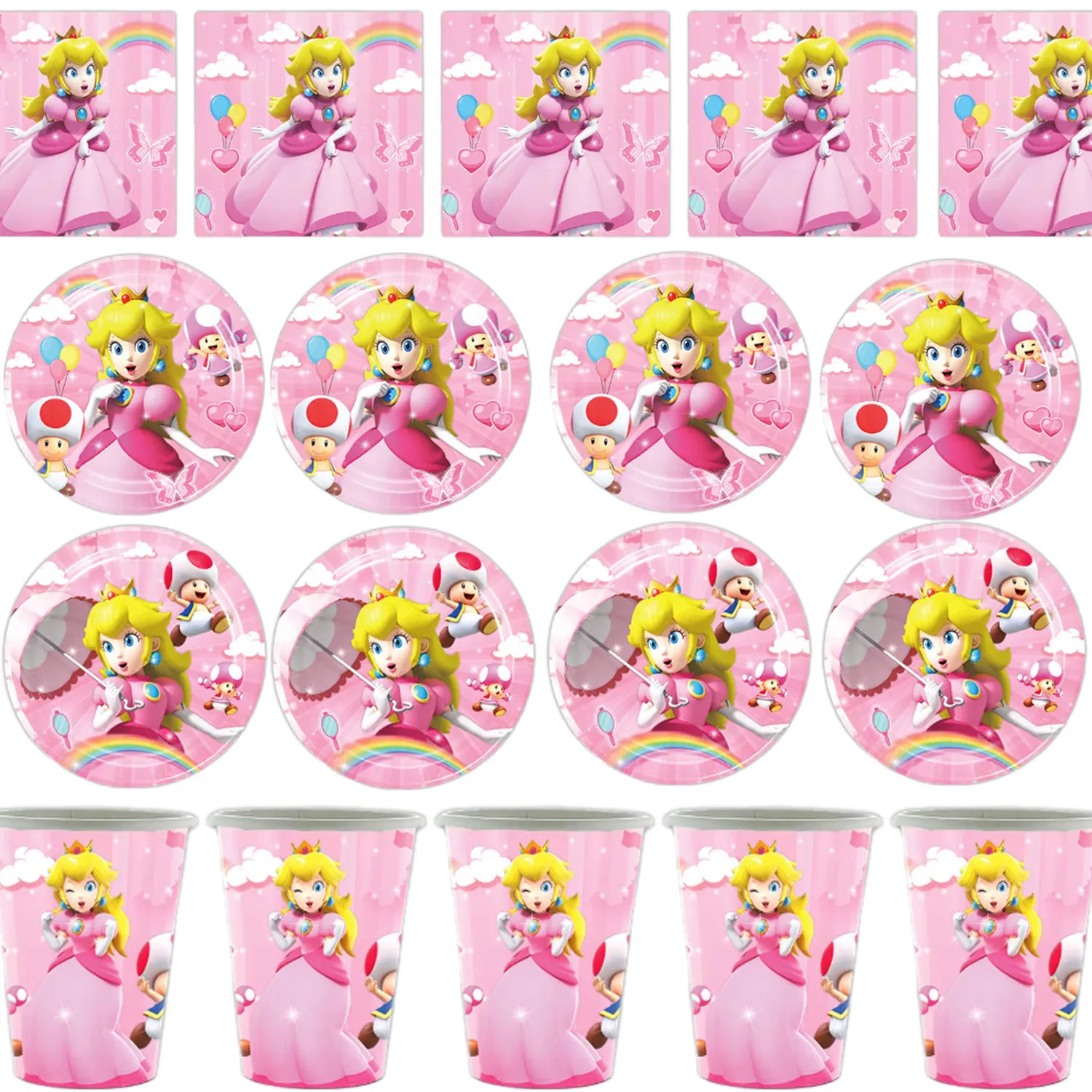 Cartoon Pfirsich-Prinzessin Thema Mädchen Geburtstagsparty Dekoration Baby-Shower Tischgeschirr Ballon Banner Hintergrund Deko Zubehör Geschenke Image