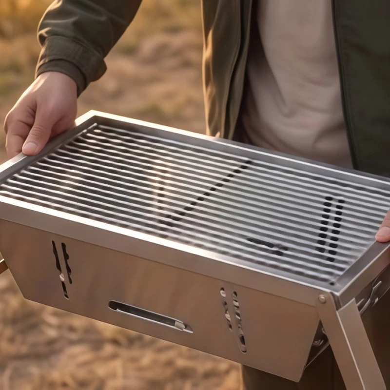 Edelstahl Verdickter Tragbarer Holzkohlegrill, Ein-Sekunden-Faltbarer Kleiner Outdoor-Haushaltsgrill Image