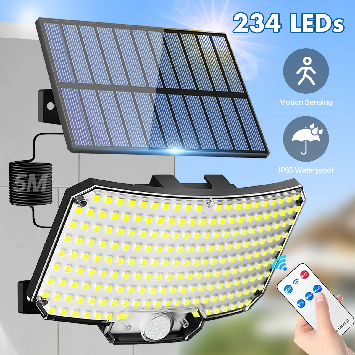 Solar leuchten Outdoor 234led 3 Modi Bewegungs sensor Flutlichter mit Remote IP65 wasserdichte Sicherheit Solar leuchten für den Außenbereich