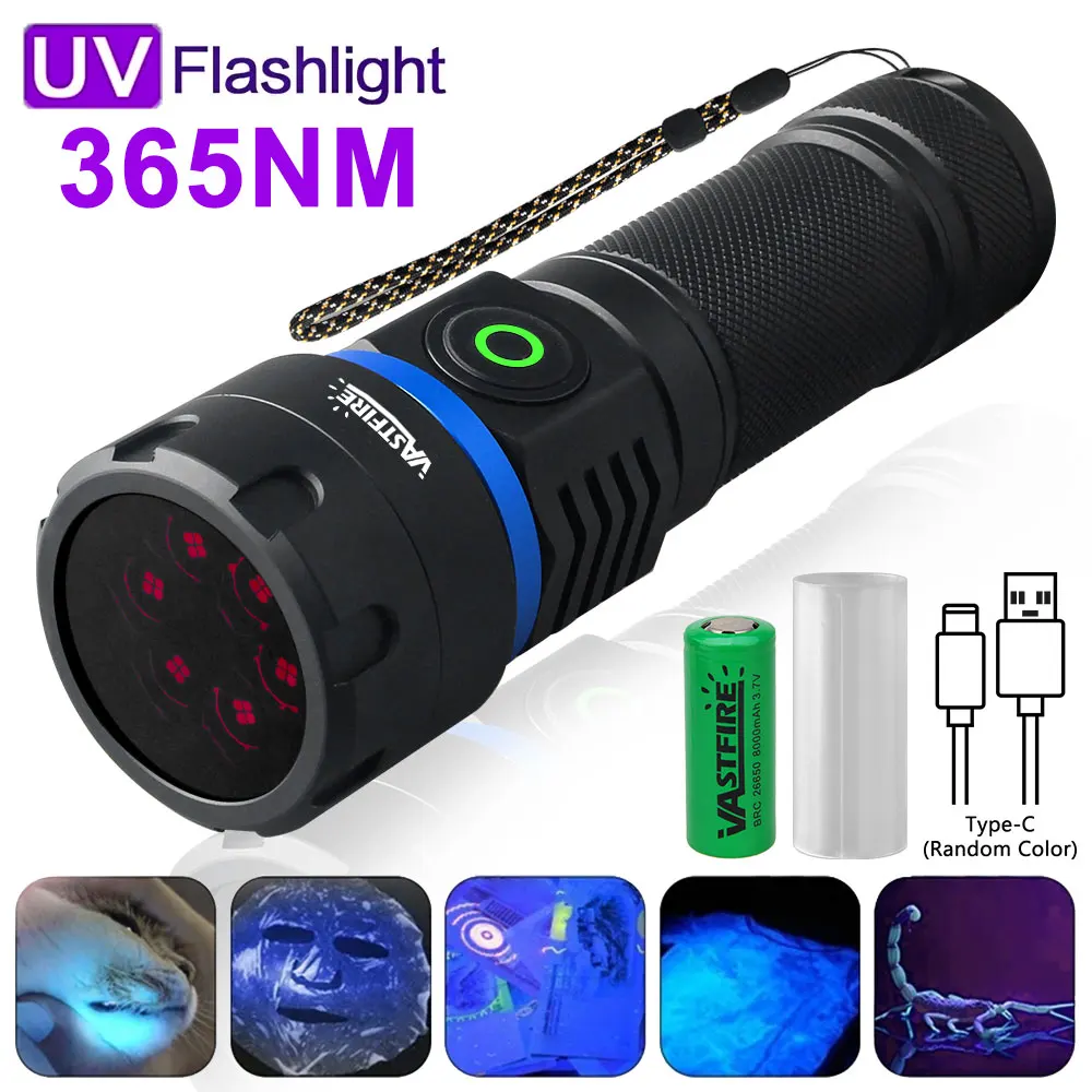 120 W 6 * 4 Kern 365 nm UV-Taschenlampe, schwarzer Spiegel, 2 Modi, violettes Licht, UV-Lampe, Taschenlampe, Haustier-Urinflecken, Bettwanzen, Skorpione-Detektor Image