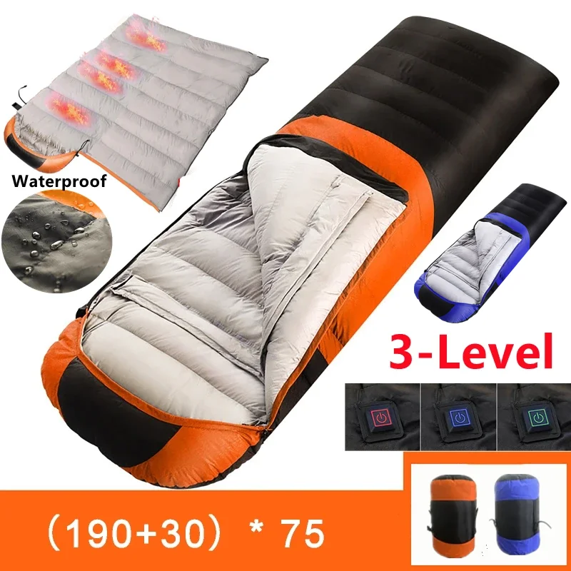 USB-Camping-Schlafsack, ultraleicht, wasserdicht, warm, mit Umschlag, Rucksack-Schlafsäcke für Outdoor-Reisen, Wandern, Heizmatte Image