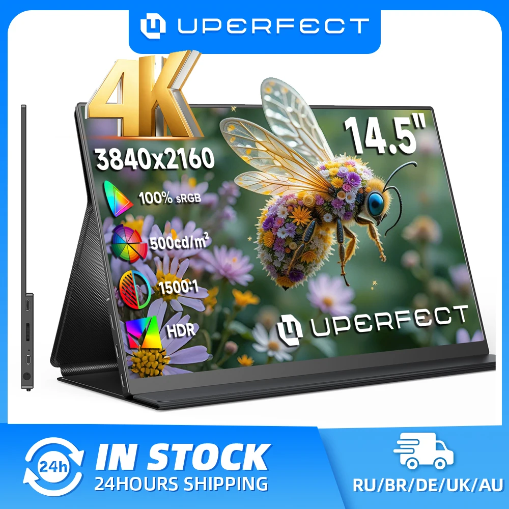 UPPERFECT Tragbarer 4K-Monitor 14,5" UHD 3840x2400 16:10 500 Nits IPS Gaming-Display HDR USB-C HDMI Metallrahmen für Laptop, MacBook, PC, Surface, PS5 und Xbox Image