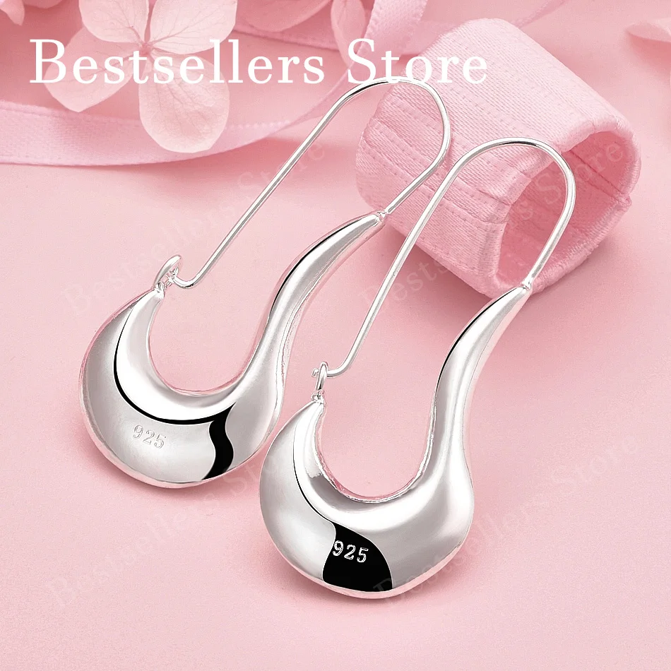 Charmante 925 Sterling Silber 55mm Exquisite Büroklammer-Ohrringe Damen Mode Geschenk Accessoires Party Schmuck Image
