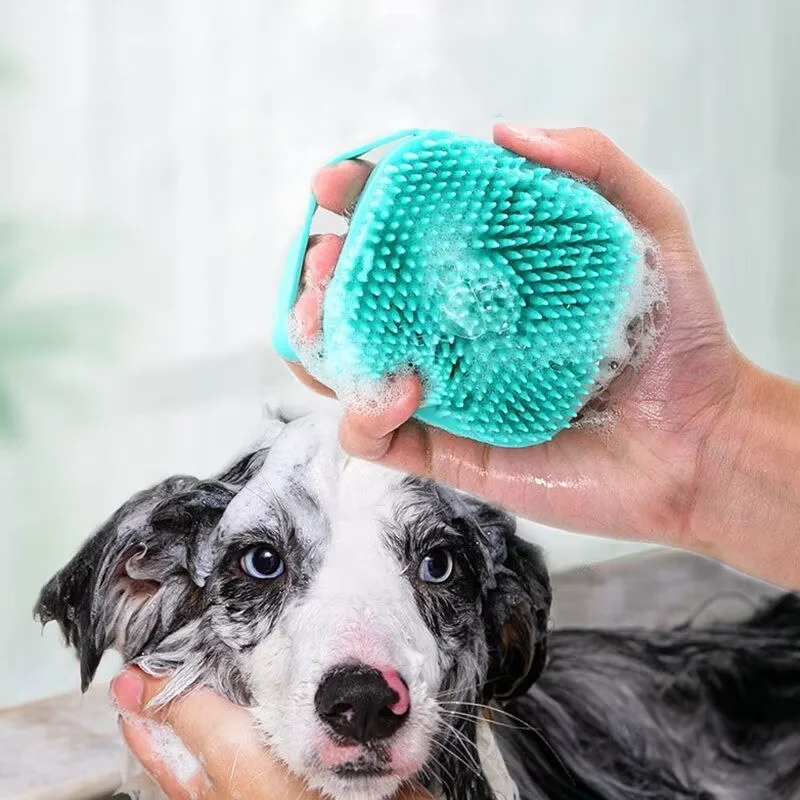 Hundebadebürste Haustier-Massagebürste Shampoo-Spender Weiche Silikonbürste Gummiborsten für Hunde und Katzen Dusch-Pflegewerkzeug Image