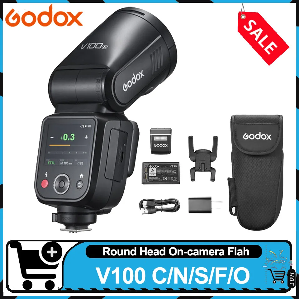 Godox V100 C/N/S/F/O 70 Vollleistungs-Aufwärtsblitze Touchscreen TTL HSS Rundkopf-Kamerablitz Image