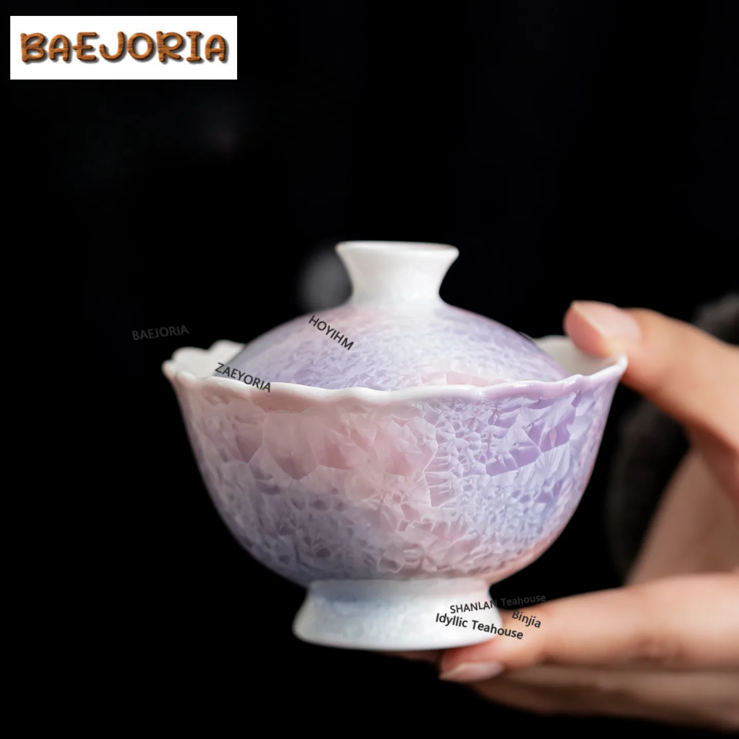 100ml Crystal Glaze High-footed Gaiwan Antique Tea Bowl Tea Tureen Household Tea Bowl With Lid Kit Tea Maker Cover Bowl Cha Gift
