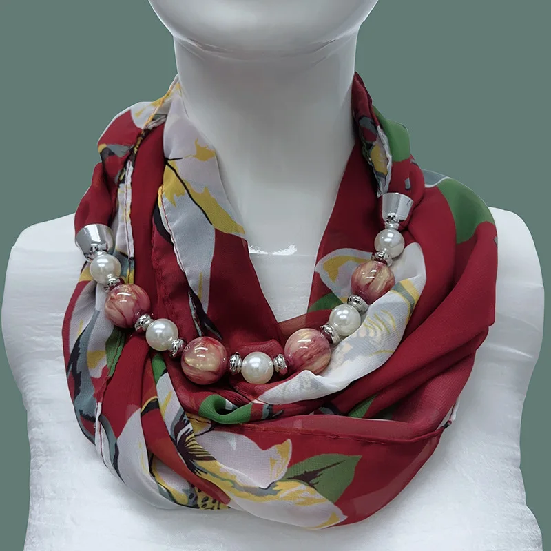 Hijabs Bohèmes pour Femmes en Chiffon, Collier Pendentif Bijou, Écharpe, Foulard, Accessoires Femme