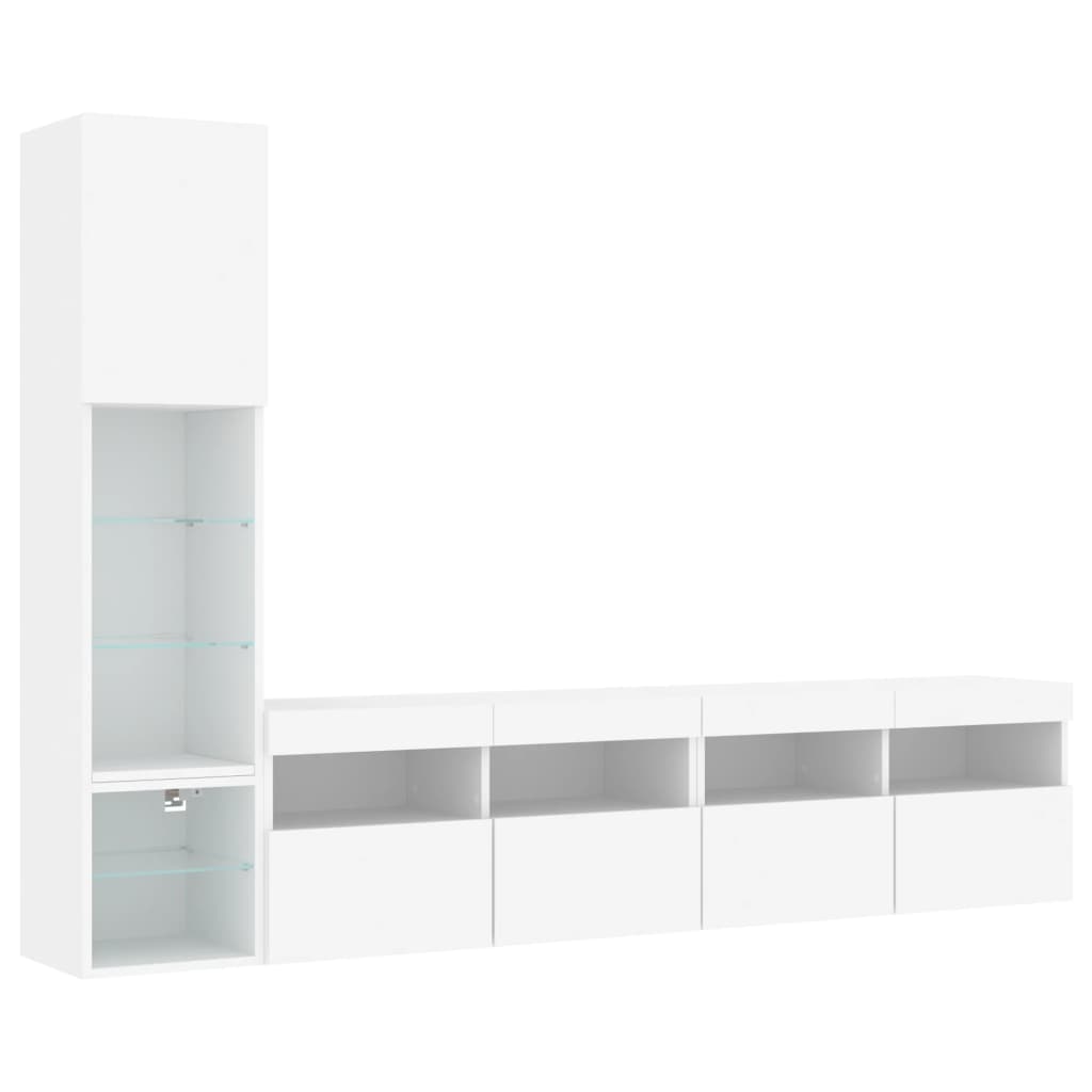 Helloshop26 - Multimedia TV-Ständer TV-Regal TV-Buffet Esszimmer Wohnzimmer Schlafzimmer mit LED 4-teilig Holzwerkstoff Weiß 02_0029327 Image