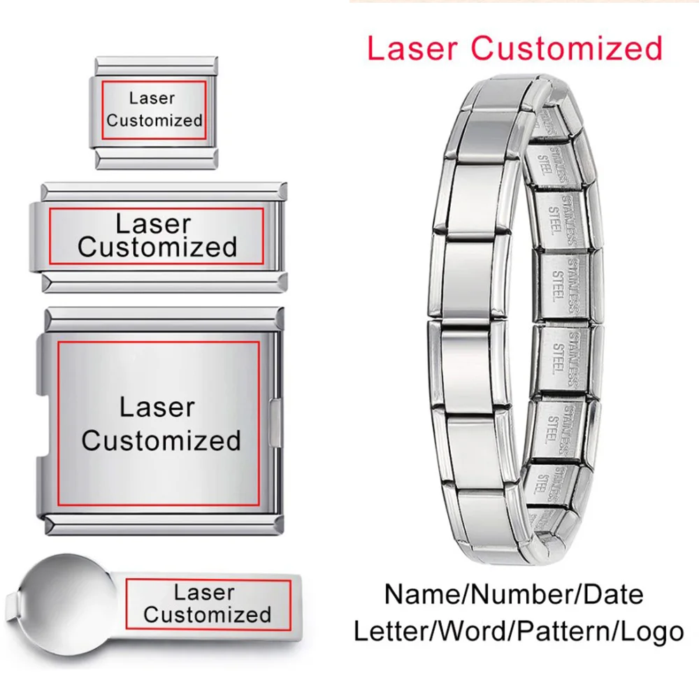URING Individualisierung Personalisierung Bulk Italienischer Charm Link Fit 9mm Edelstahl Armband DIY Perlen Frauen Männer Schmuck Geschenke Image