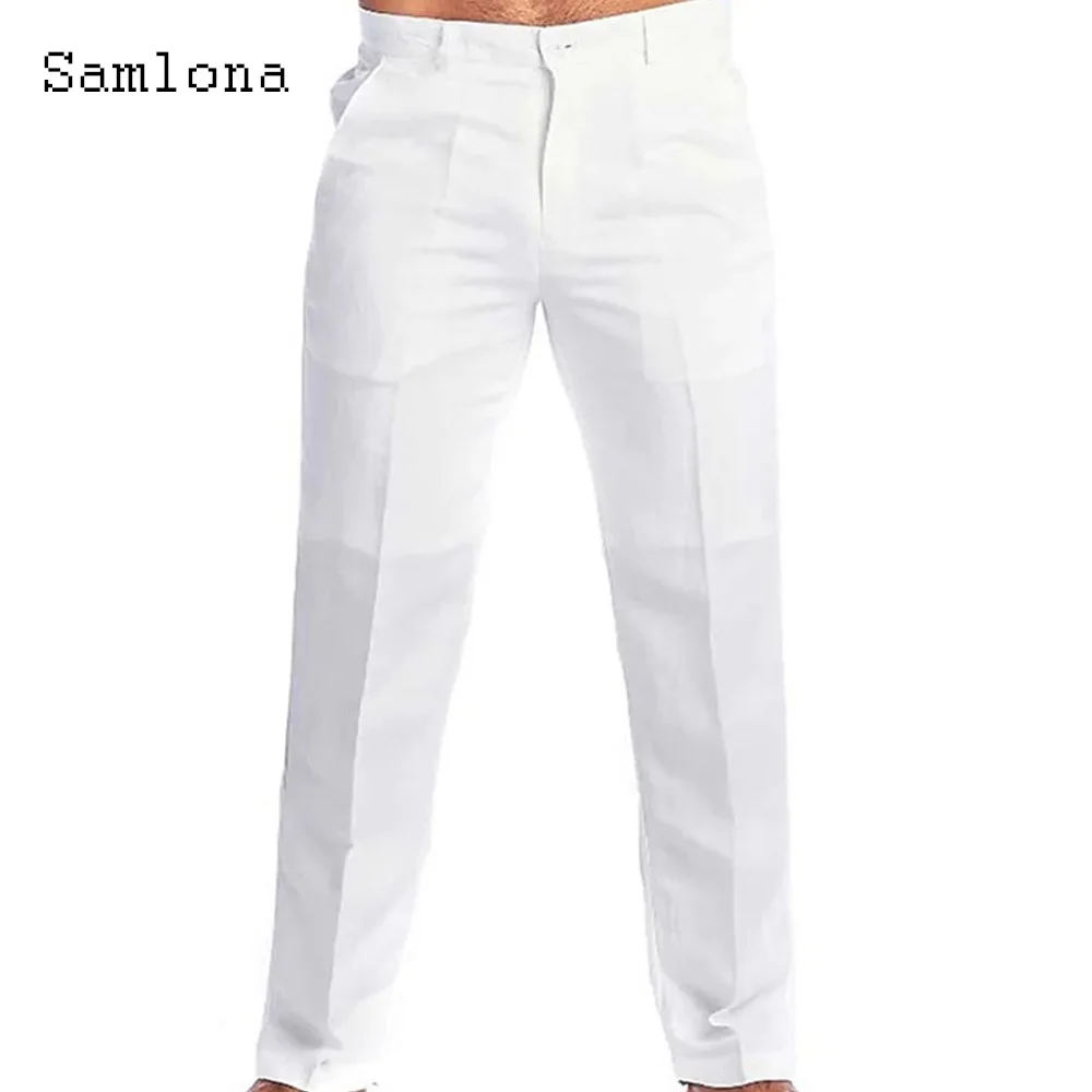 2025 männer Stehen Tasche Casual Leinen Hosen Solide Weiß Grau Hosen Plus Größe 3xl Herren Elegante Mode Jogginghose männer Streetwear