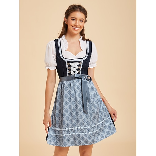 Oktoberfest Robe Dirndl Mini longueur Décolleté balconnet Femme de ménage Bavarois Allemand Munich Prairies Femmes Soirée Fête de la Bière Tissu de style traditionnel Sans chemisier (60 cm)