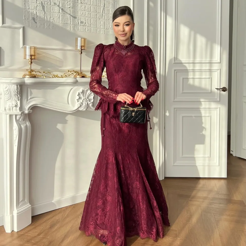 Customized Matching Exquisite Lace Beading Mermaid High Collar Long Dresses Bespoke Occasion Dresses Sizes Available Formal