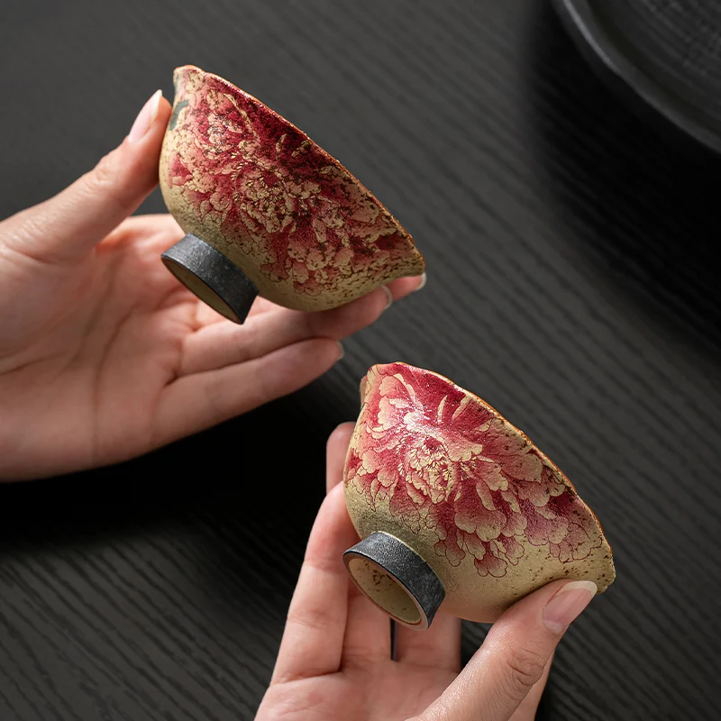 Ceramic master cup old retro peony small single tea cup household high-end tea set tea cup