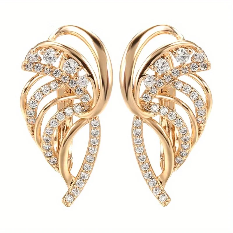 Luxuriöse vergoldete Flügel-Ohrringe für Damen mit synthetischem Zirkon, Braut- und Hochzeits-Ohrringe, eleganter Schmuck. Image