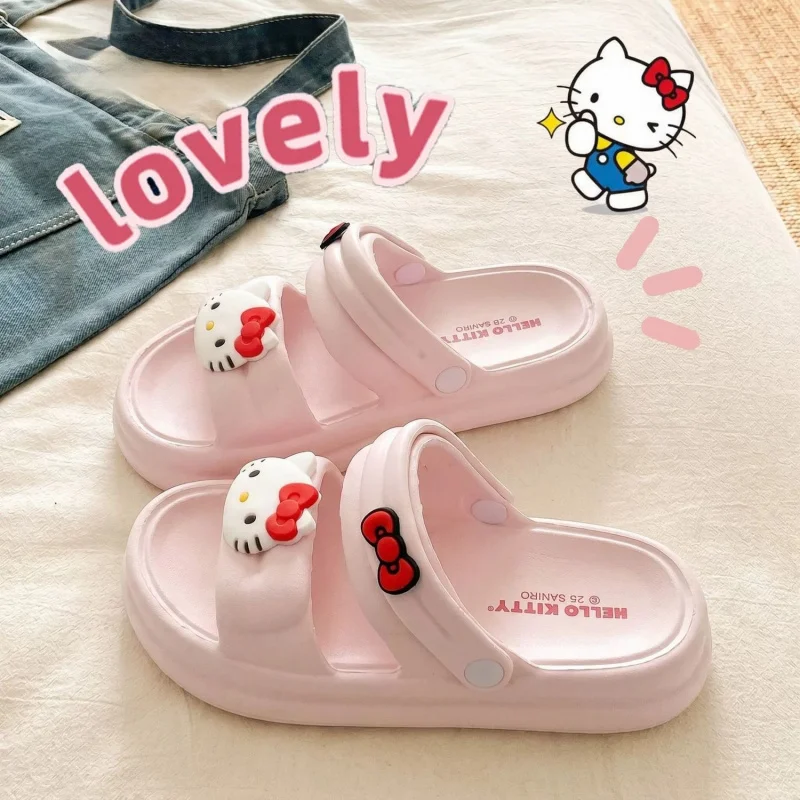 Hello Kitty Mode-Hausschuhe, rutschfeste Plateau-Sandalen mit dicker Sohle, geschlossene Mesh-Schuhe, ideal für Zuhause und Reisen