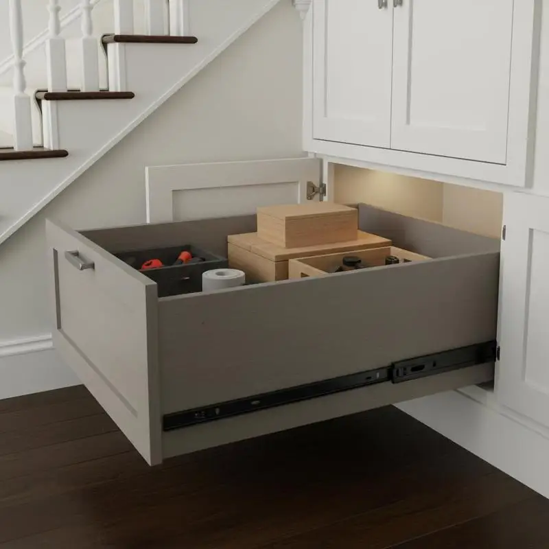 Schubladenauszüge, Bodenmontage, 40 cm, Vollauszug mit Kugellager, für Treppenschrank, 117 kg Tragkraft, Bodenschienen für Treppenschrankauszüge, zur Selbstmontage, schwarz Image