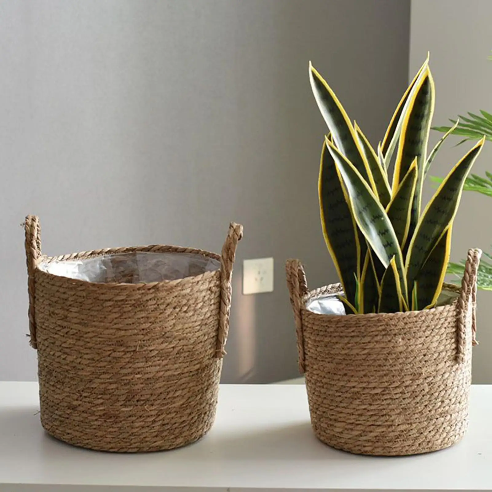 Weidenkorb mit Griffen, Blumentopf, Pflanzgefäß, geflochtener Rattan-Pflanztopf, Stroh-Pflanzgefäß, Aufbewahrung für Lebensmittel und Spielzeug Image