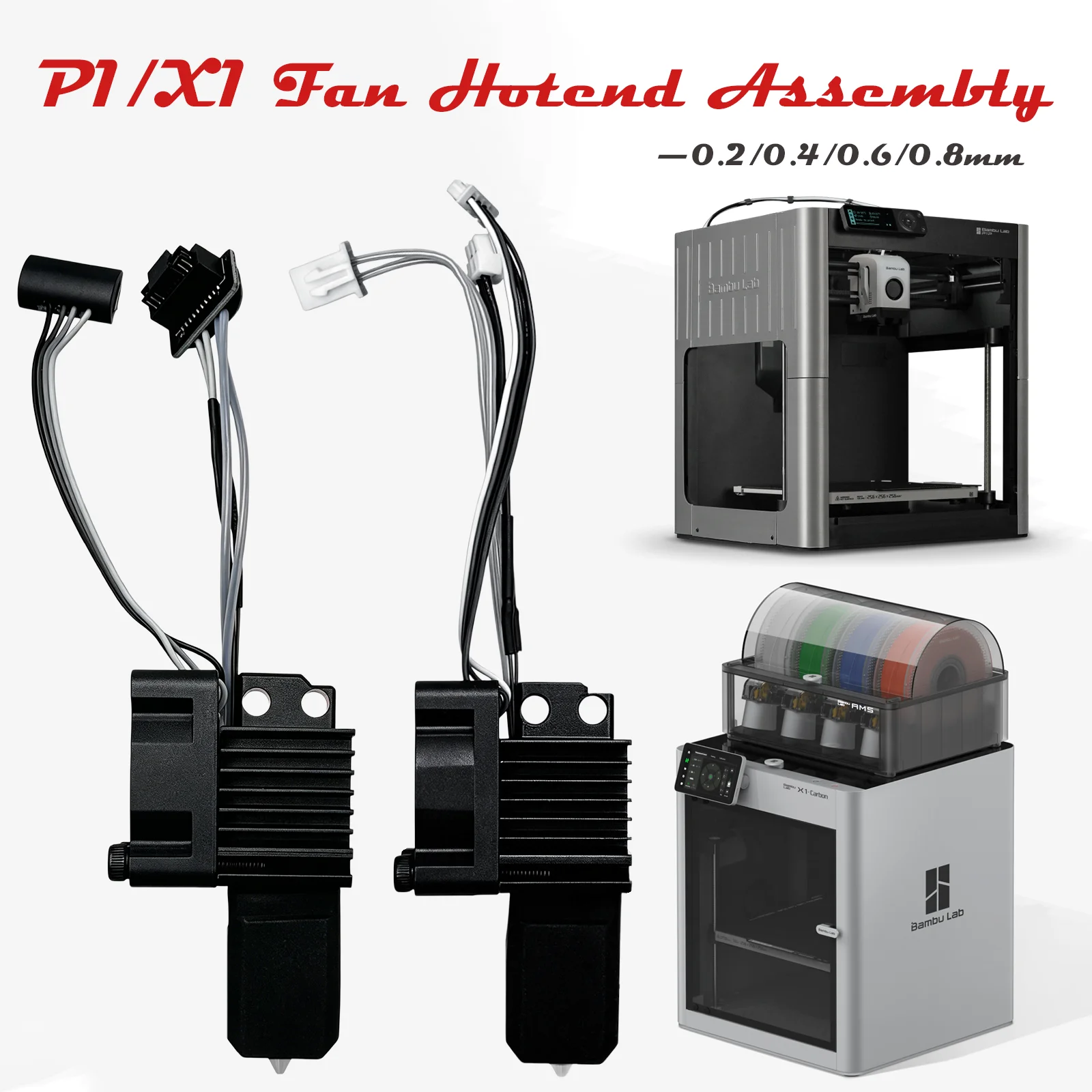 Für Bambu Lab X1 Carbon X1C P1P P1S Hotend-Kit mit Lüfter, Komplettset, gehärtete Stahldüse, integriertes, auslaufsicheres Hot-End-Design Image