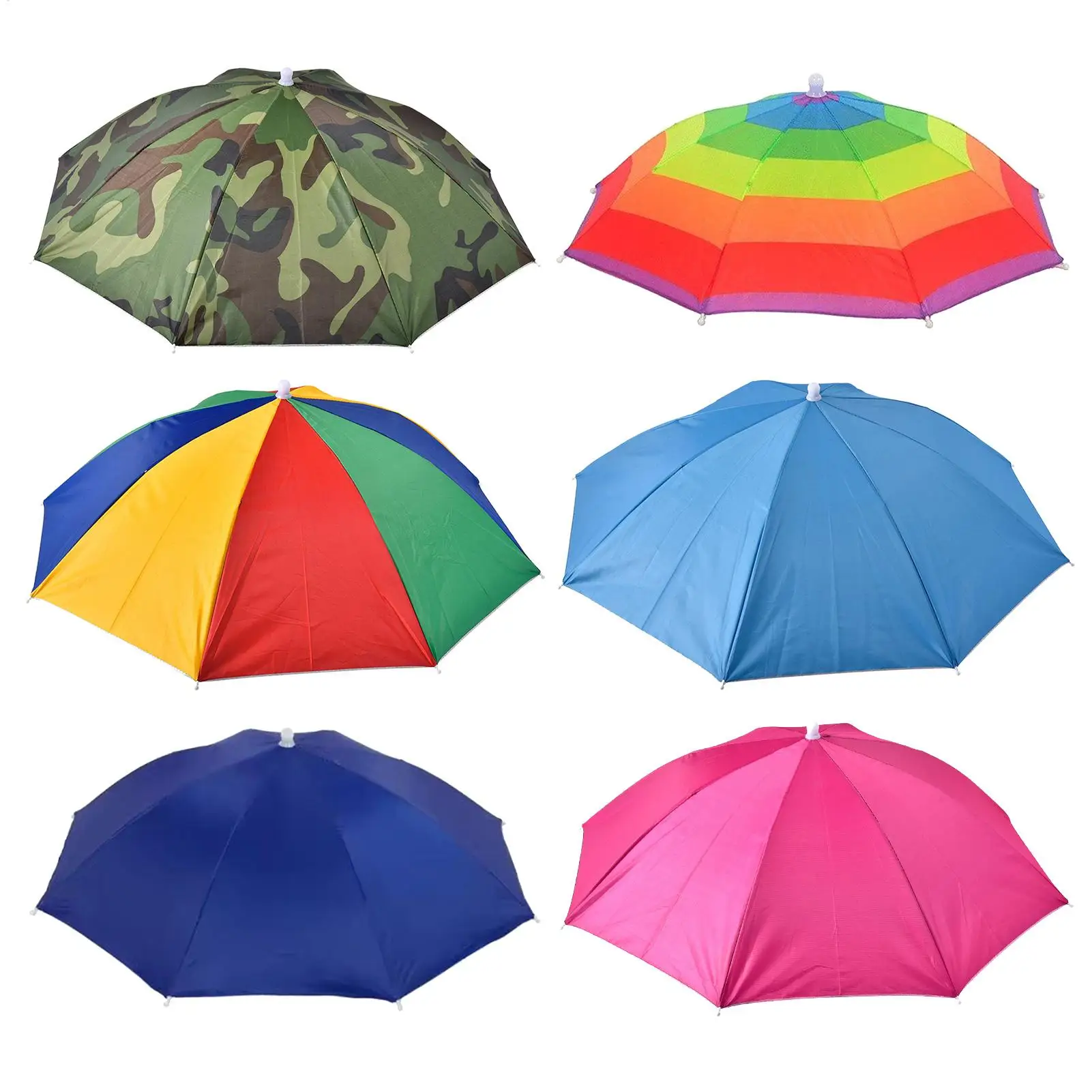 Faltbarer Kopfbedeckungs-Regenschirm, tragbarer, wasserdichter Angelhut, 52 cm, freihändiger Regenhut zum Wandern, Camping, Tarn-Regenschirm für Erwachsene Image