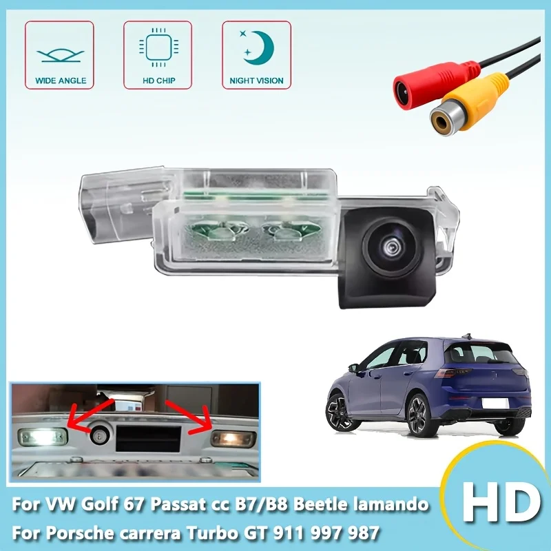 HD-Fahrzeug-Rückfahrkamera für VW Golf 6/7 Passat CC B7/B8 Beetle Lamando T-Roc, Nachtsicht, Weitwinkel, Einfache Installation Image