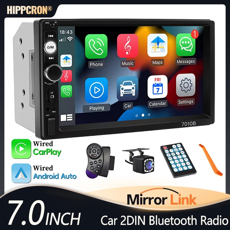 Hippcron 7-Zoll Touchscreen MP5 Stereo-Player Carplay Android Auto 2-DIN Autoradio Multimedia USB AUX-Eingang BT Unterstützt Kamera Image