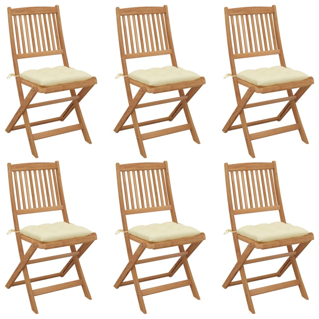vidaXL Klappbare Gartenstühle 6 Stk. mit Kissen Massivholz Akazie Image
