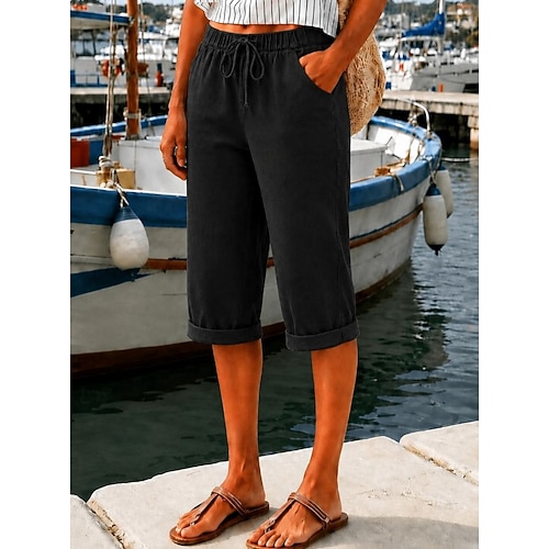 Per donna Jeans Pantaloni capri Pantaloncini Burmuda Moda Lunghezza al polpaccio Vita Alta Semplice Classico Comodità Elasticizzato Casuale Quotidiano Vacanza Nero Grigio Estate Primavera