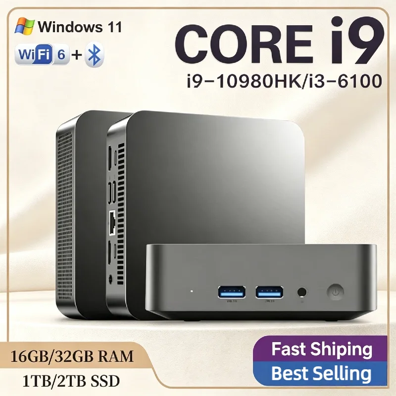 Windows 11 Mini PC i9 10980HK i3 6100, Intel Core M.2 SSD 1TB 2TB, 16GB RAM, Wifi 6, BT5.2,8K HTPC Gaming Mini Desktop Computer
