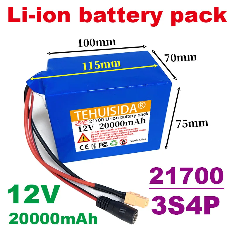 Universeller 12V 21700 Lithium-Ionen-Akkupack 3S4P 20000mAh Hochleistungsakku für Audio, Scheinwerfer, Zugnetze, Boote, Köderboote Image