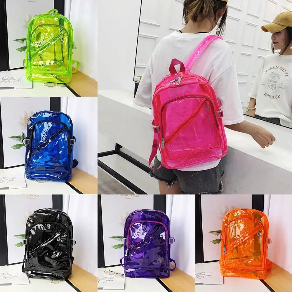 Version coréenne femme printemps été sac d'école en plastique couleur bonbon Transparent PVC sac à dos femme sac à dos gelée sac d'école