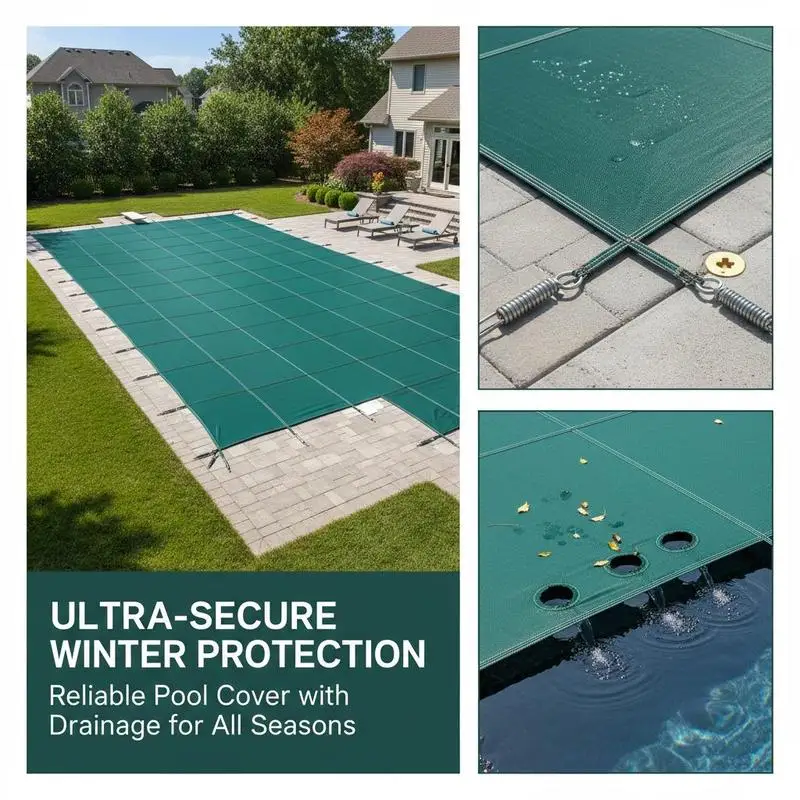 Couverture de piscine, adaptée aux piscines de 6,1 x 11,6 cm, couverture de sécurité pour piscine, tissu en maille avec panneaux latéraux de 1,2 x 2,4 m au centre, couverture de sécurité pour piscine