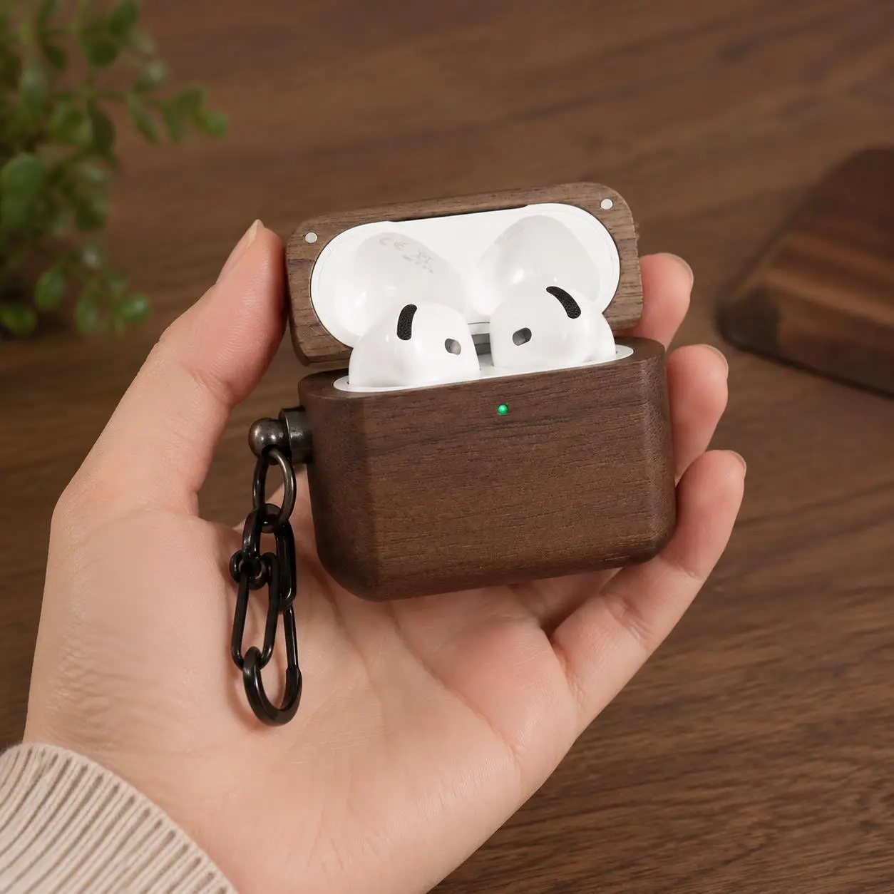 Luxuriöse, stoßfeste, quadratische AirPods-Hülle aus Walnussholz für Airpods3, 4, Airpods Pro, Pro2, Pro3, wasserdichte Hüllenabdeckung Image