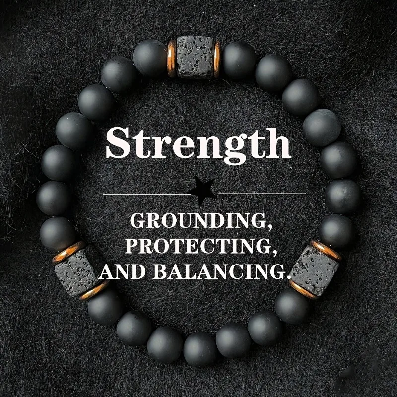 1-teiliges Herren-Armband aus vulkanischem Stein mit quadratischem schwarzem Achat, modischer Schmuck, geeignet für moderne Herren-Magnetfeldtherapie Image