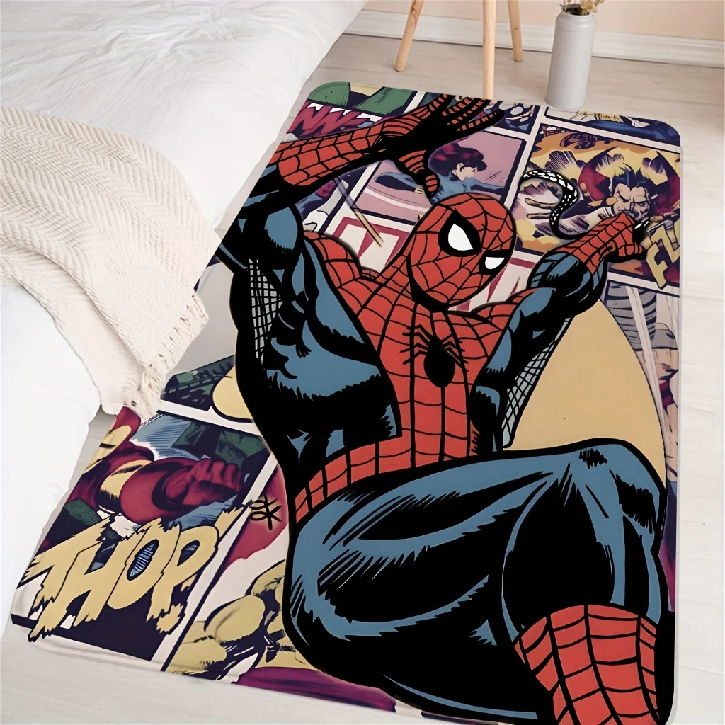 1 Stück MARVEL Spider-Man Weicher Übergroßer Teppich Waschbarer Läufer Niedliche Matten Cartoon Rutschfester Teppich Heimdekoration Matte für L Image