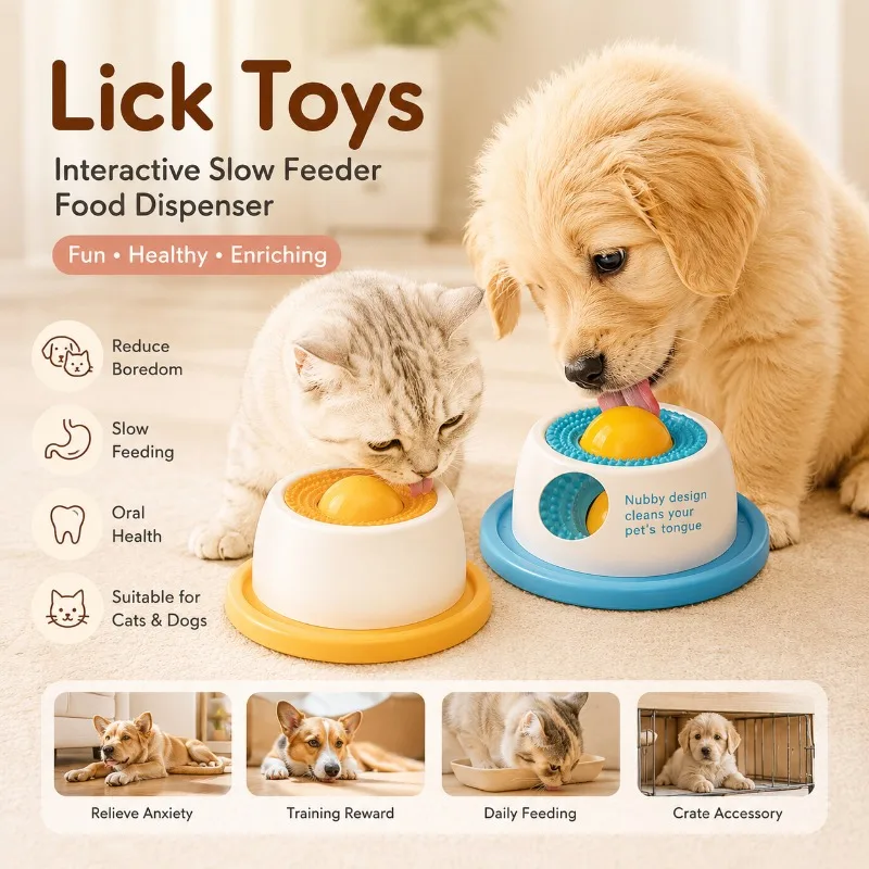 Interaktives Hunde- und Katzen-Leckspielzeug, Slow-Feeder Futterspender, Zungenreiniger, Angstlöser, Langeweile-Buster für Welpen und Kätzchen Image