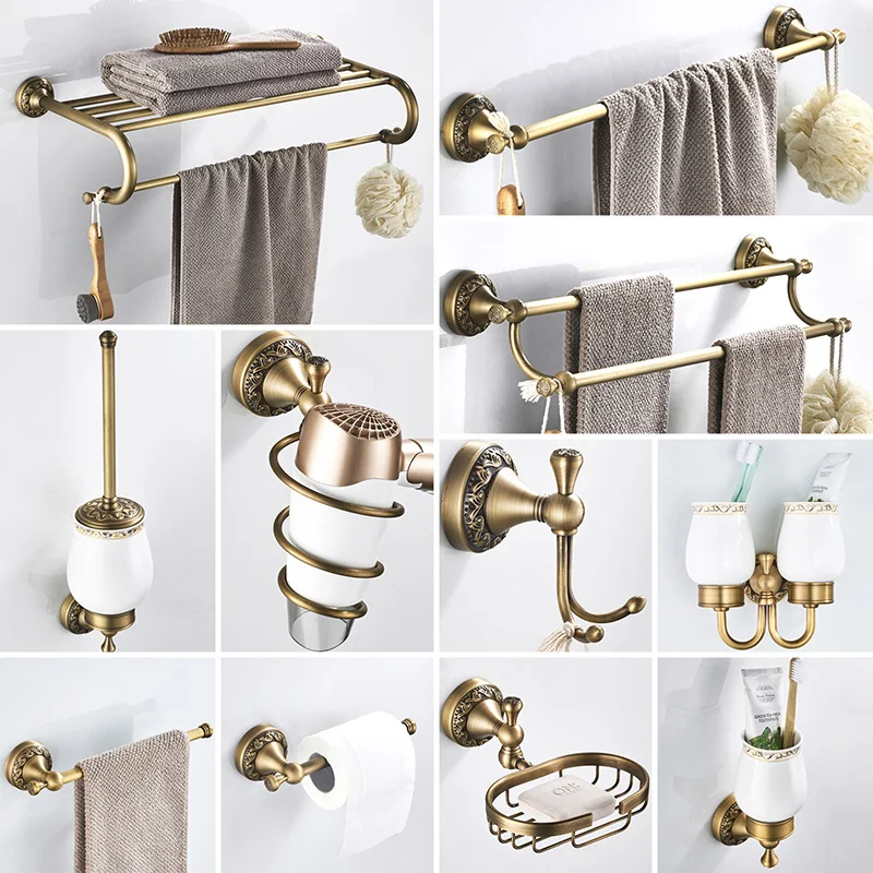 Ensemble de quincaillerie en laiton antique HOAccessrespiration, porte-serviettes, porte-papier hygiénique T1, brosse de toilette, douche, porte-vaisselle Regina