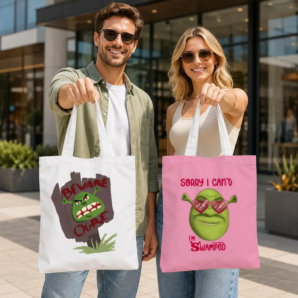 Cartoon S-Shrek Aufbewahrungstaschen, robuste Canvas-Tragetasche, Damen-Umhängetasche, wiederverwendbar, für Schule, Reisen, Geschenk Image