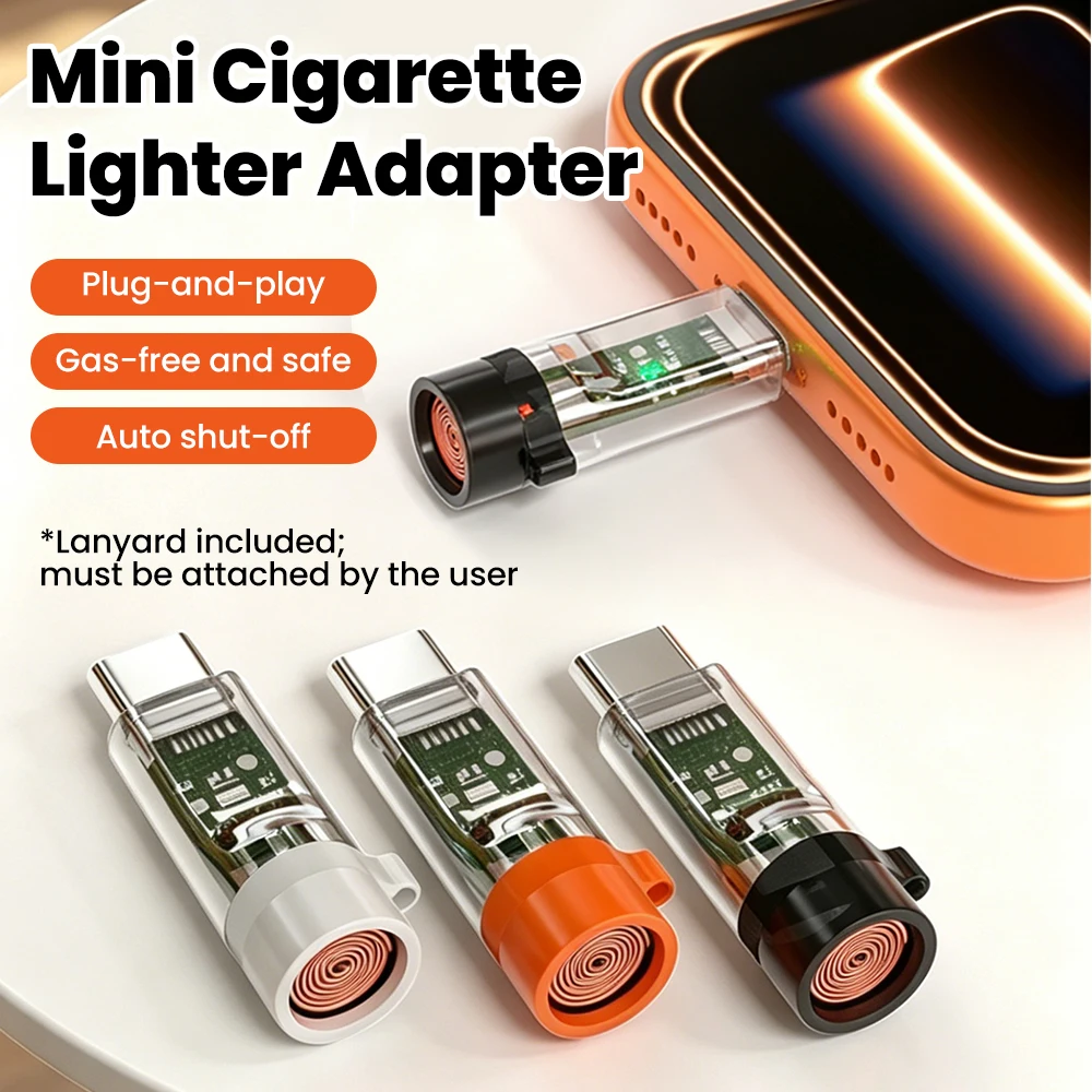 Tragbarer Mini Typ-C Handy-Zigarettenanzünder-Adapter, Windfester Outdoor-USB-C-Zigarettenanzünder für iPhone15 16 17 Image