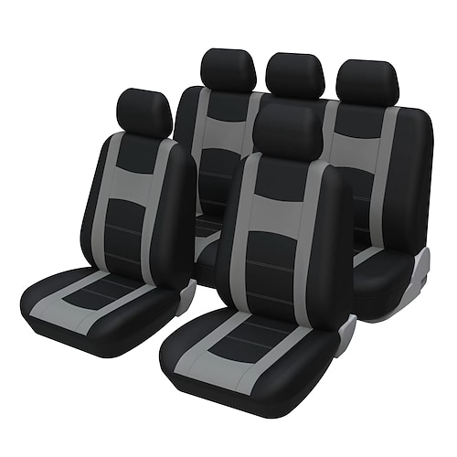 9-teiliges Set universeller Autositzbezüge, schwarz Graue, atmungsaktive Autositzbezüge aus Stoff für Pkw, SUVs, LKWs und Limousinen; stilvolles zweifarbiges Design als Zubehör für den Image