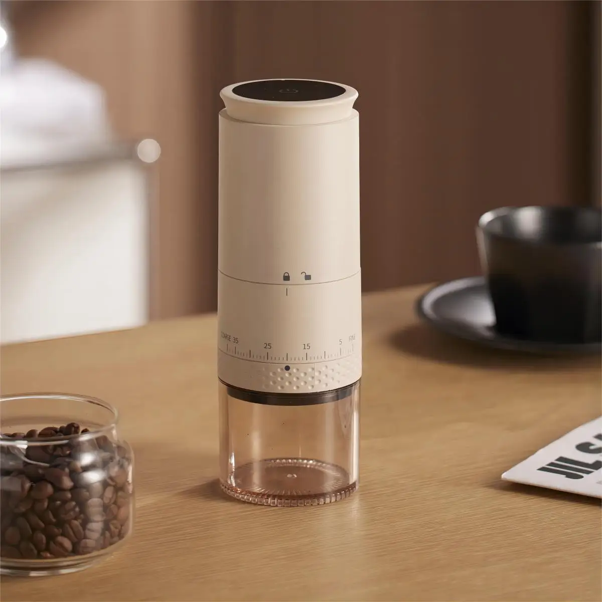 1500 mAh Elektrische Kaffeemühle Extern Einstellbar Typ-C Lade Kaffee Grat Mühle Bean Schleifen Maschine Kaffeemaschine Image