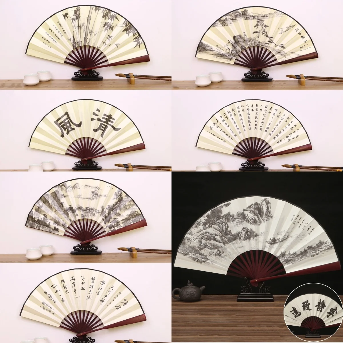1Pcs Retro Falten Seide Fan Chinesischen Stil Dekorative Männer Tasche Bambus Griff Hand Fan Party Favors Hause Dekoration handwerk Image