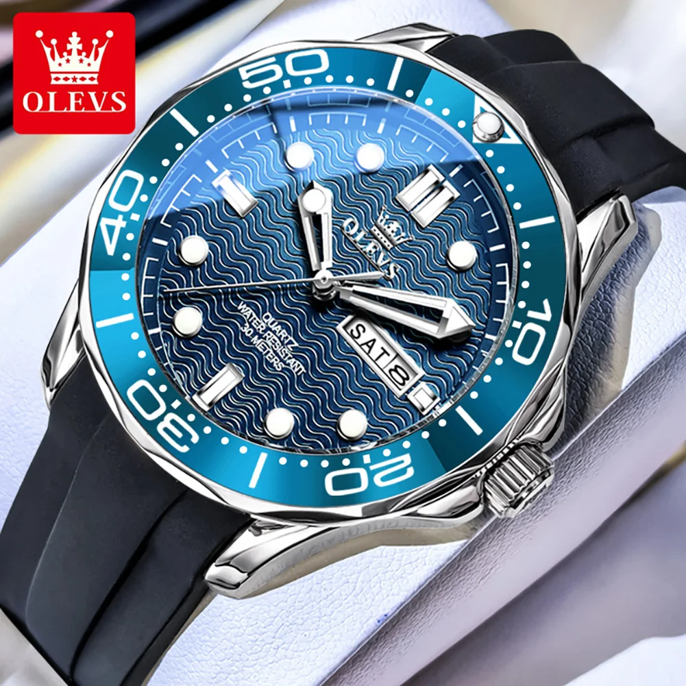 Montre quartz OLEVS 42 mm pour homme, étanche, super lumineuse, avec affichage de la date et du jour, montre de sport et de plongée pour homme, coffret cadeau, marque originale 3738 Reloj