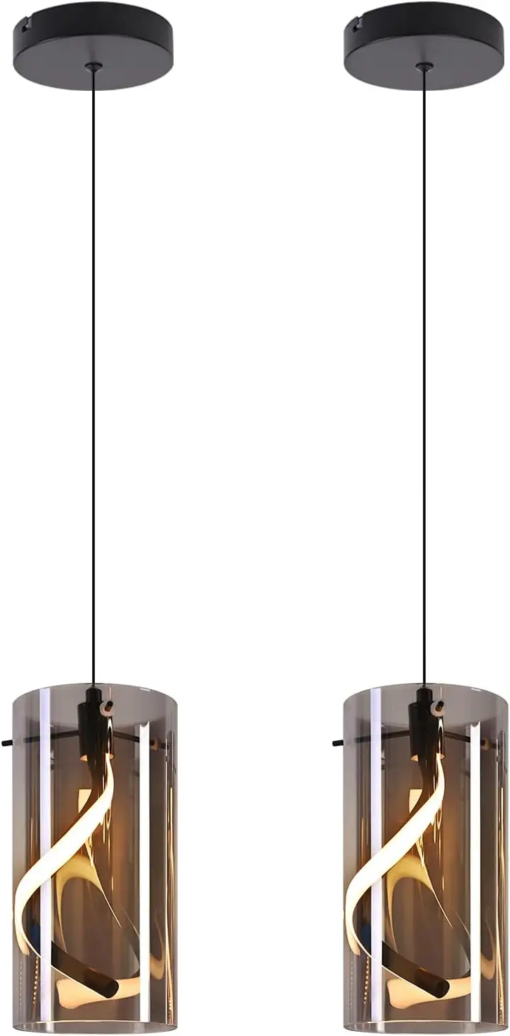 Lampe suspendue LED vintage pour table à manger – lampe suspendue en verre à ampoule unique 11W, lampe suspendue rétro pour table à manger, lampe suspendue gris fumé 3000K, lampe blanche chaude pour