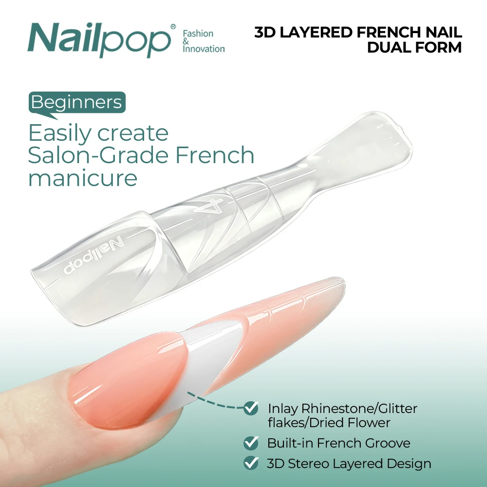 Nailpop 3D Layered Dual Form Space French Oval Klar 15 Größen Upgrade Kreatives Space Layering System One-Step Salon Art 150 Stk.