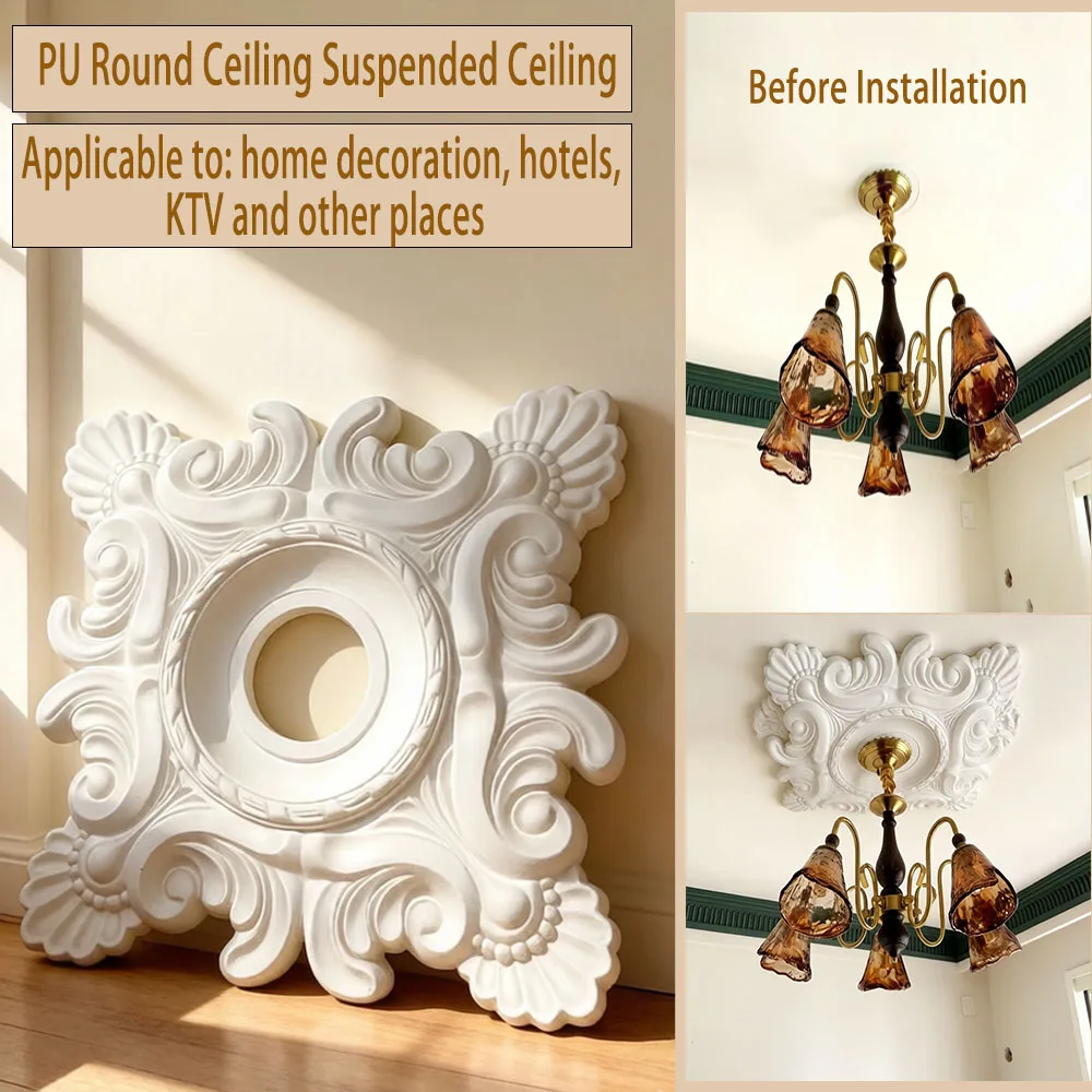 Runde PU-Polyurethan-Deckenrosette, Geschnitztes Relief-Design, Dekorative Deckenrosette im Europäischen Stil Image