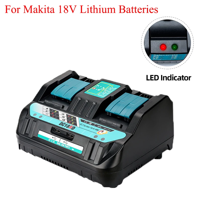 18V DC18RD Dual-Port Batterie Ladegerät Lithium Batterie Schnell Ladegerät Kompatibel mit Für Makita 14,4-18V Lithium Batterien BL1415 Image