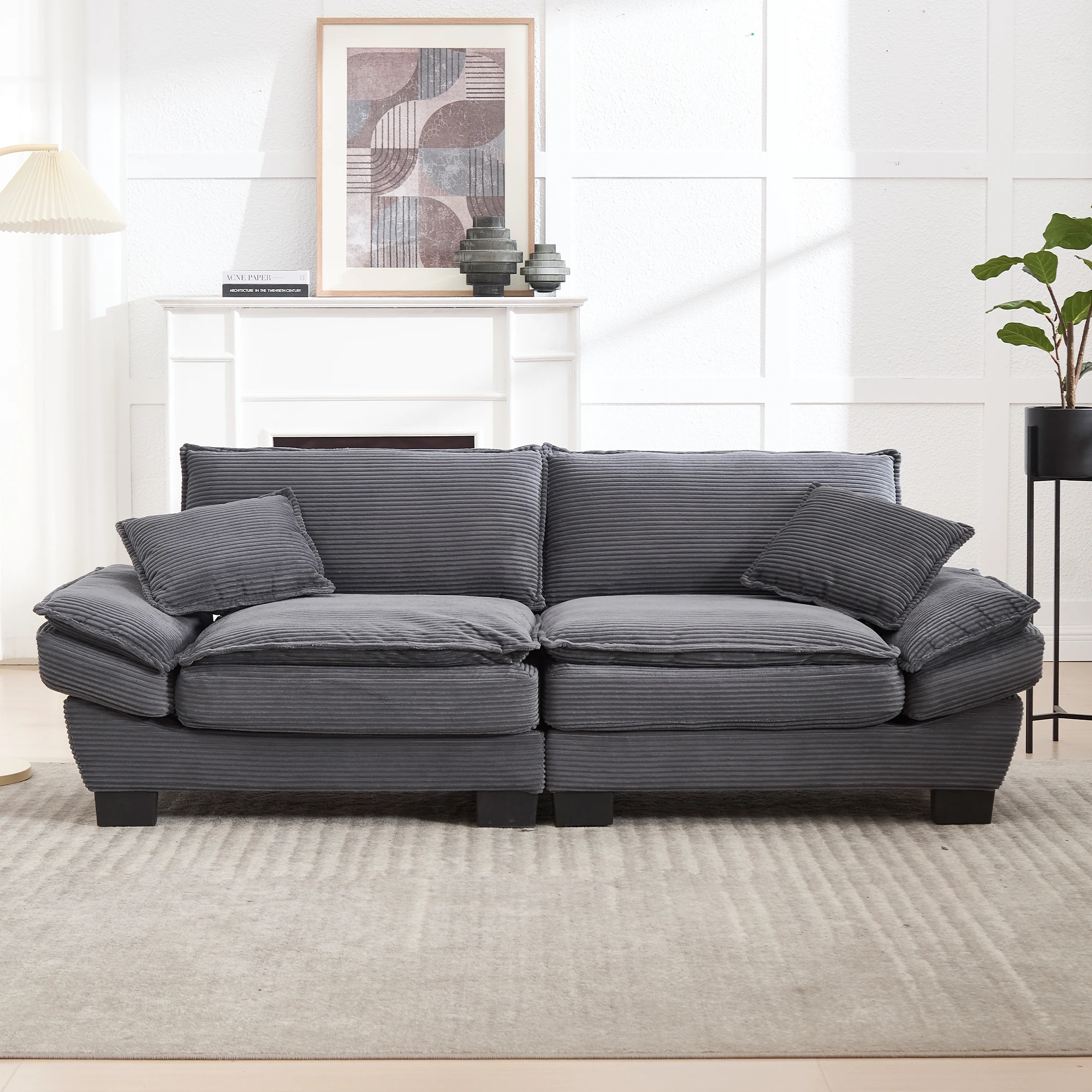 Sofa 2-Sitzer aus Samt, Zweisitzer Couch Dunkelgrau mit Schaumstoffpolsterung, Armlehnen und Rückenpolstern, modernes Polstersofa für Wohnzimmer Schlafzimmer Büro, 224 x 87 x 81 cm