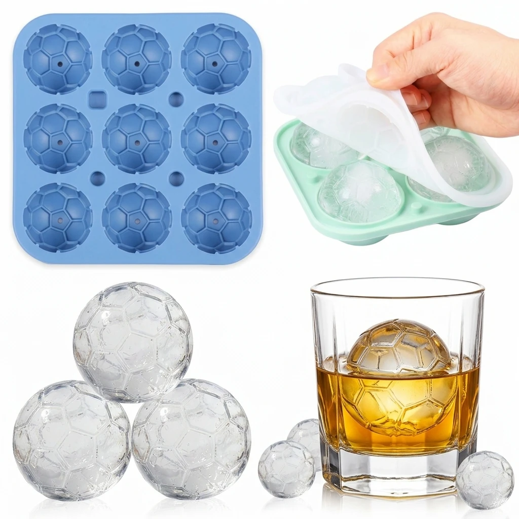 2er-Set Silikon-Eiswürfelformen in Fußballform – Lustige Formen für Fußballgeschenke, Eisballformen für Spieltage, Whiskey, Cocktails, Bourbon – Eiswürfelbereiter Image