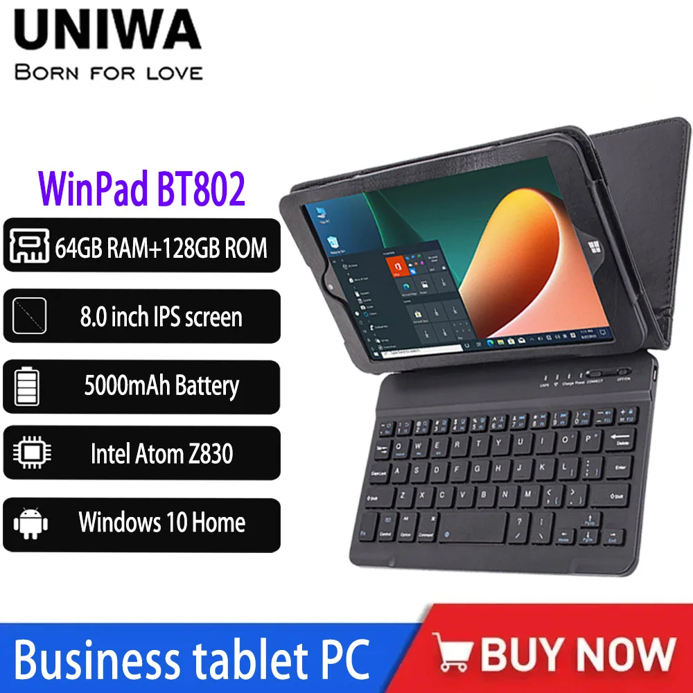 UNIWA WinPad BT802 Windows 10 Home Business Tablet 8,0 Zoll IPS Kapazitiver Touchscreen 8GB 128GB 5000mAh Smart Tablet WLAN & BT Image