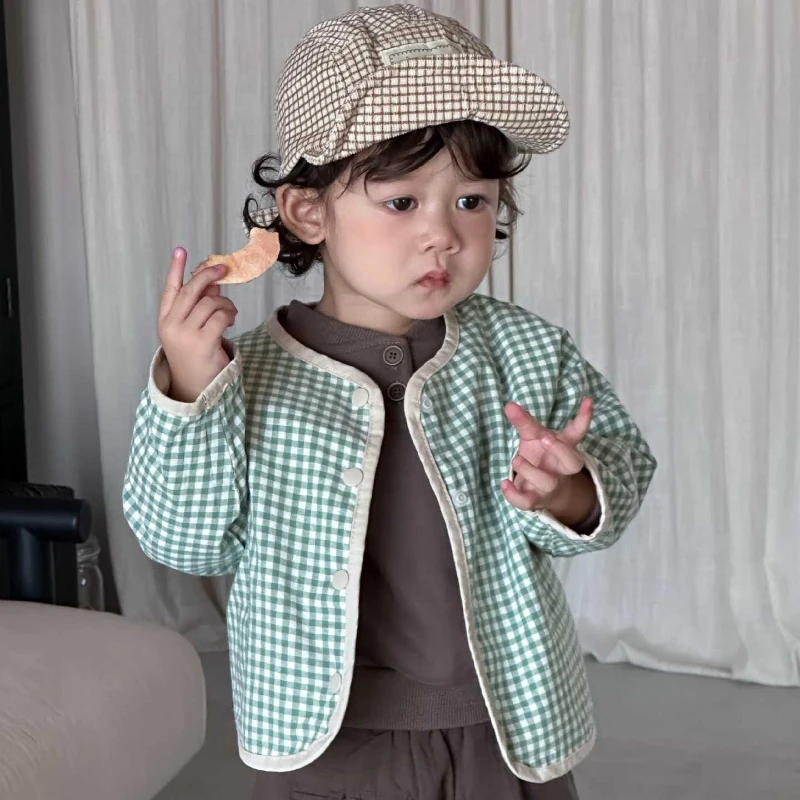 Frühling Herbst Karierte Kinder-Wendejacke 2026 Neuer Koreanischer Stil Kindermantel Image